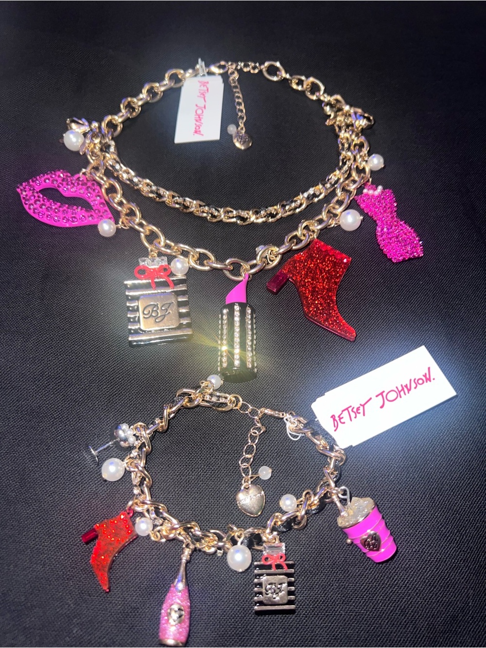 Betsey Johnson Charm Statement Necklace and Bracelet Set NWT